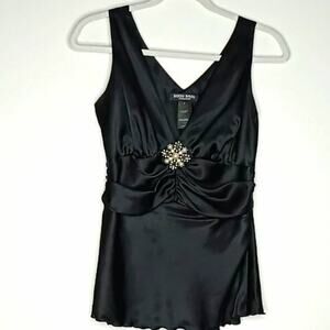 Bisou Bisou Black Satin Sleeveless, Fitted Blouse - 2